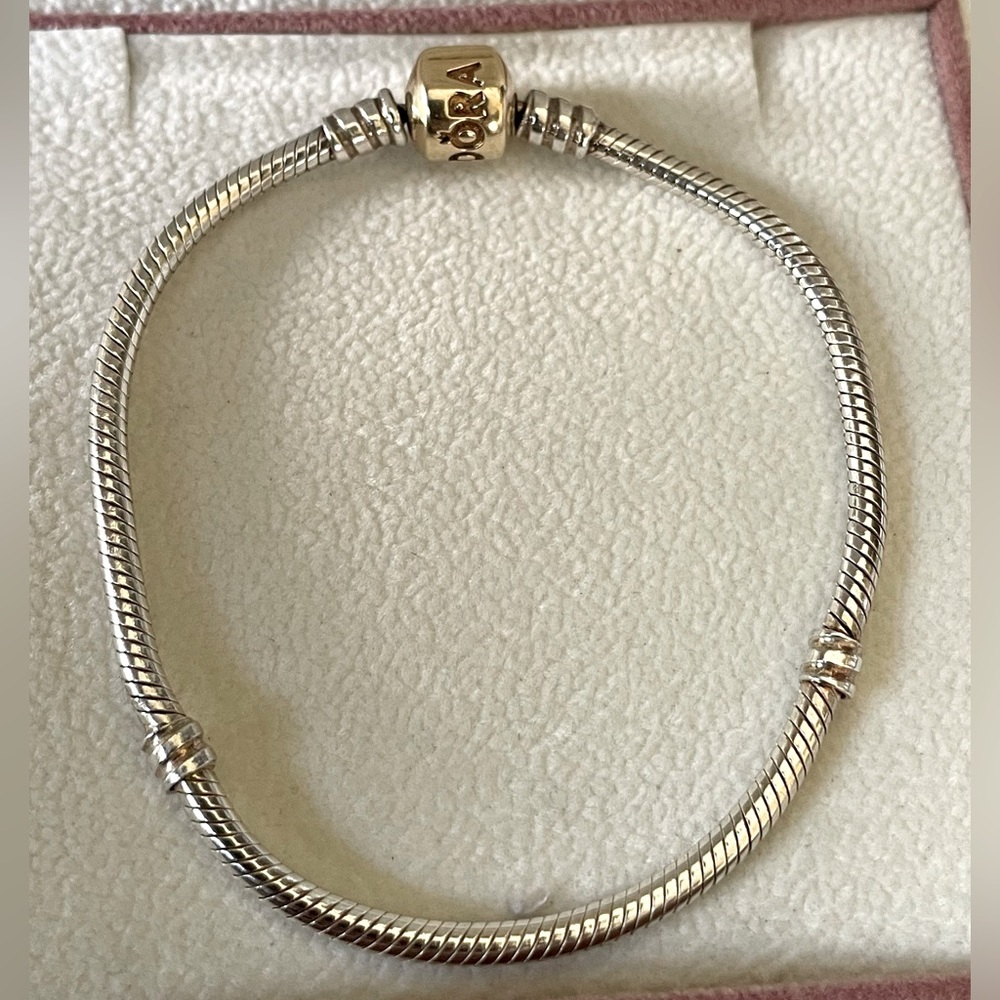 Pandora 14k Gold Clasp & Sterling Silver Bracelet 6.9 inches